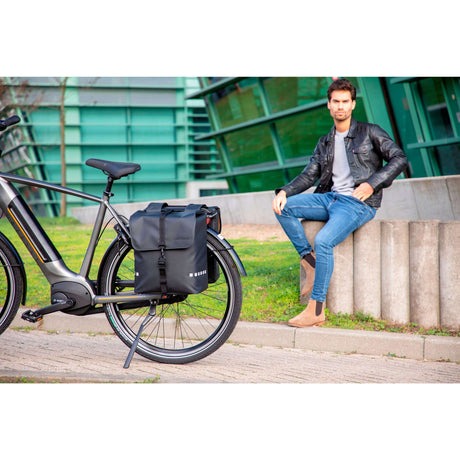 Ny looxs cykelpose Odense - Dobbelt, sort, repellent, refleksion, egnet til elektriske cykler