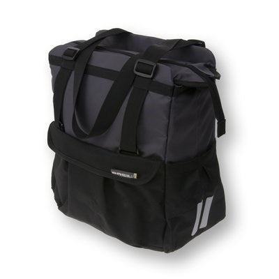 Basil Shopper XL - Sporty og trendy cykelpose til dagligvarer og strand, sort antracit, 20L