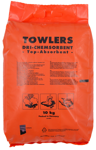 Towlers absorptionsgranulat chemosorb oil-dri 10kg emballage med tryk