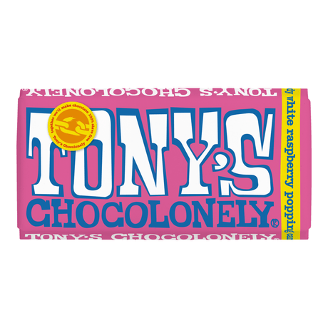 Tony's chocolonely bar hvid hindbær knitrende sukker (15x 180gr)