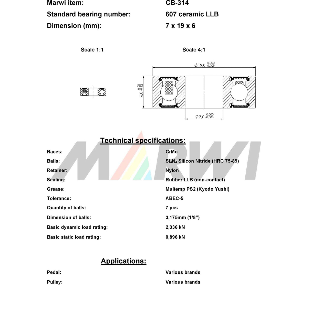 Union Kogellager CB-314 607 LLB 7x19x6 Keramik