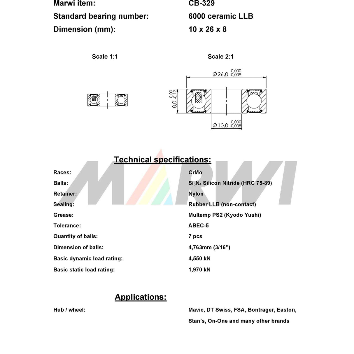 Unionskugleleje CB-329 6000 LLB 10x26x8 keramik