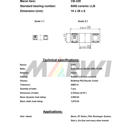 Unionskugleleje CB-329 6000 LLB 10x26x8 keramik