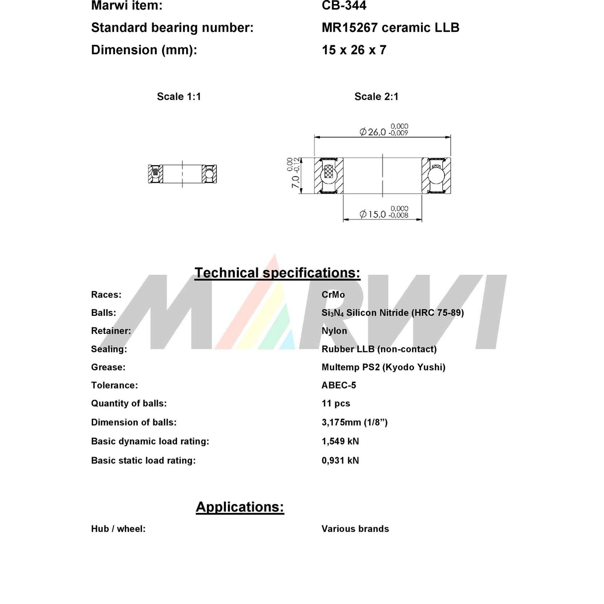 Marwi union kugleleje CB-344 LBB MR15267 15x26x7 keramik