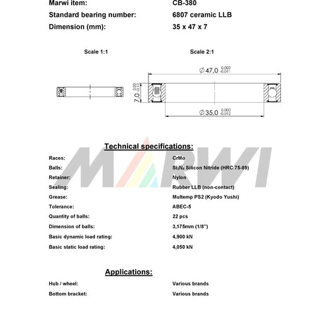 Marwi union kugleleje CB-380 6807 LLB 35x47x7 keramik