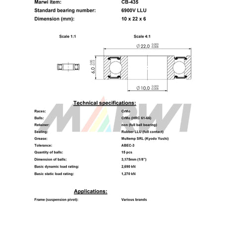 Marwi union kugleleje max CB-435 6900V LLU 10x22x6