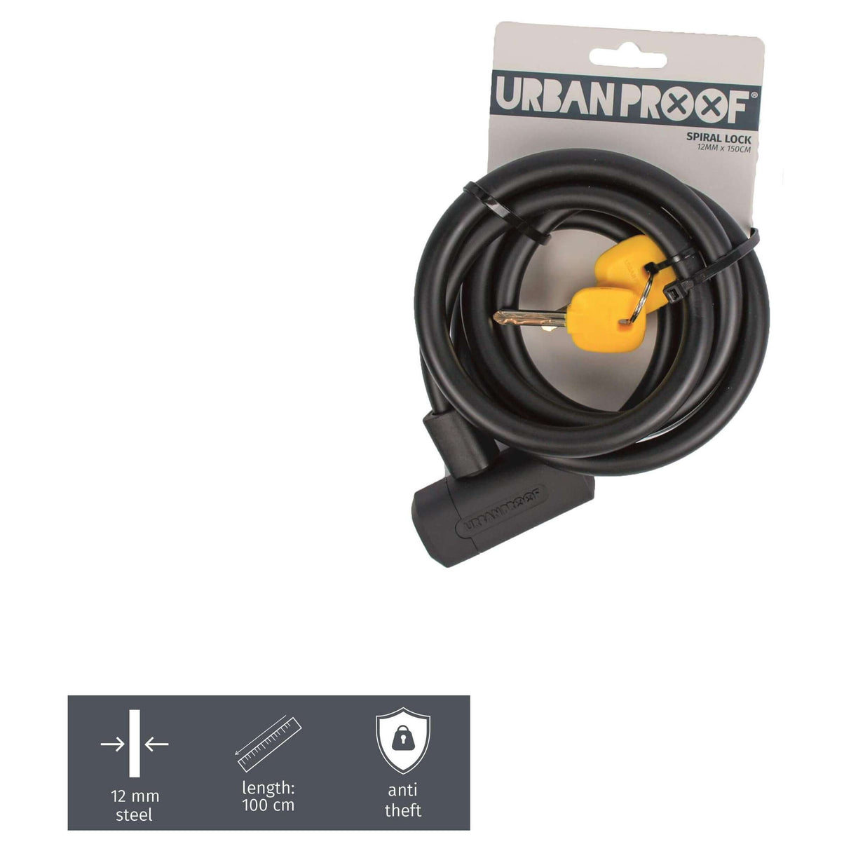 Urbanfast spirallås 12 mm*150 cm sort