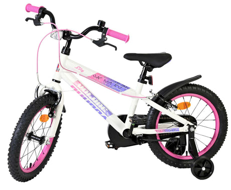 Volare lily børnecykel - piger - 16 tommer - hvid pink lilla - to håndbremser