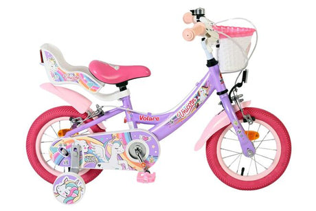 Volare enhjørning børnecykel - piger - 12 tommer - lilla - to håndbremser