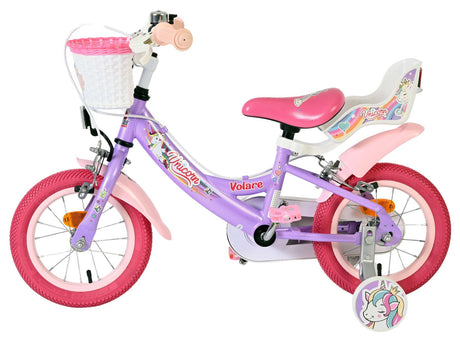 Volare enhjørning børnecykel - piger - 12 tommer - lilla - to håndbremser