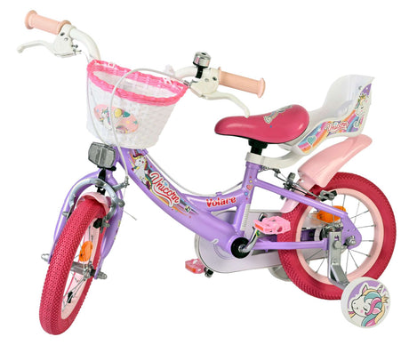 Volare enhjørning børnecykel - piger - 12 tommer - lilla - to håndbremser
