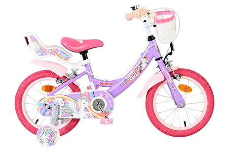 Volare enhjørning børnecykel - piger - 14 tommer - lilla - to håndbremser