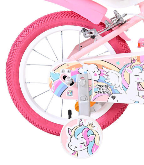 Volare enhjørning børnecykel - piger - 14 tommer - pink - to håndbremser