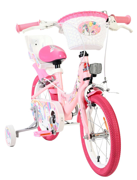 Volare enhjørning børnecykel - piger - 14 tommer - pink - to håndbremser