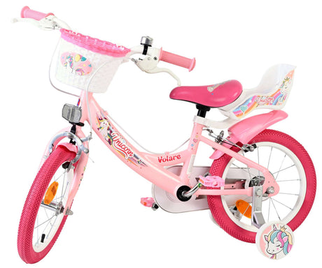 Volare enhjørning børnecykel - piger - 14 tommer - pink - to håndbremser