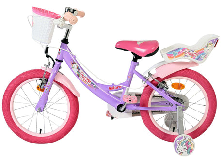 Volare enhjørning børnecykel - piger - 16 tommer - lilla - to håndbremser
