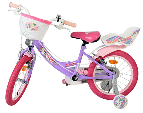 Volare enhjørning børnecykel - piger - 16 tommer - lilla - to håndbremser