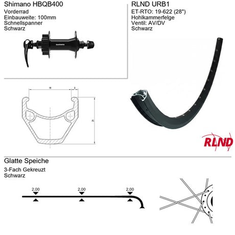 Roland voorwiel 28 inch 19-622 zwart schijfrem 6-gaats rlnd urb1