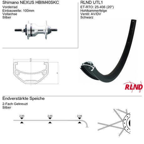 Roland forhjul 20 utl1 shimano im40 skive aluminium sort