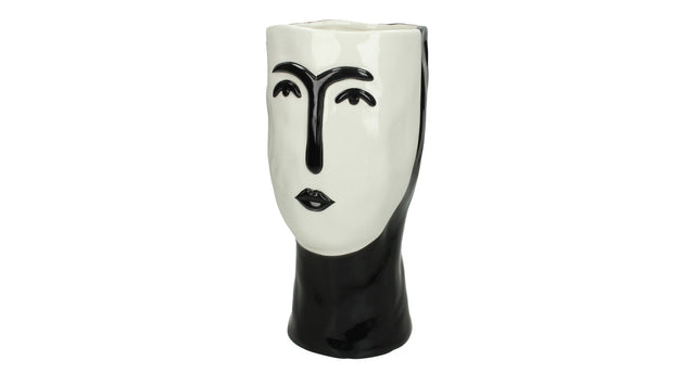 Planter ceramic face black 28x13x13cm