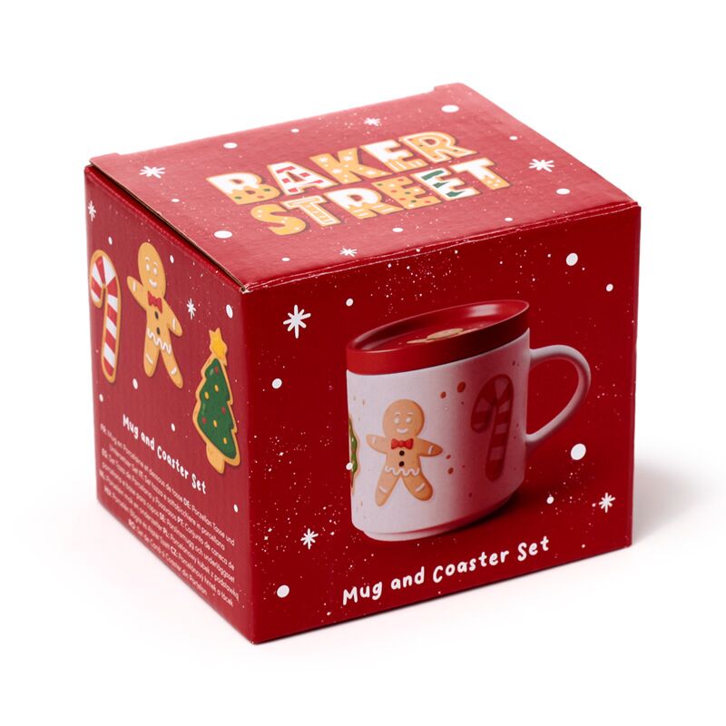 Christmas bager street porcelæn krus coaster sæt