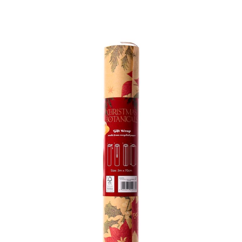 Christmas botanicals 3m gaveindpakningspapir rulle