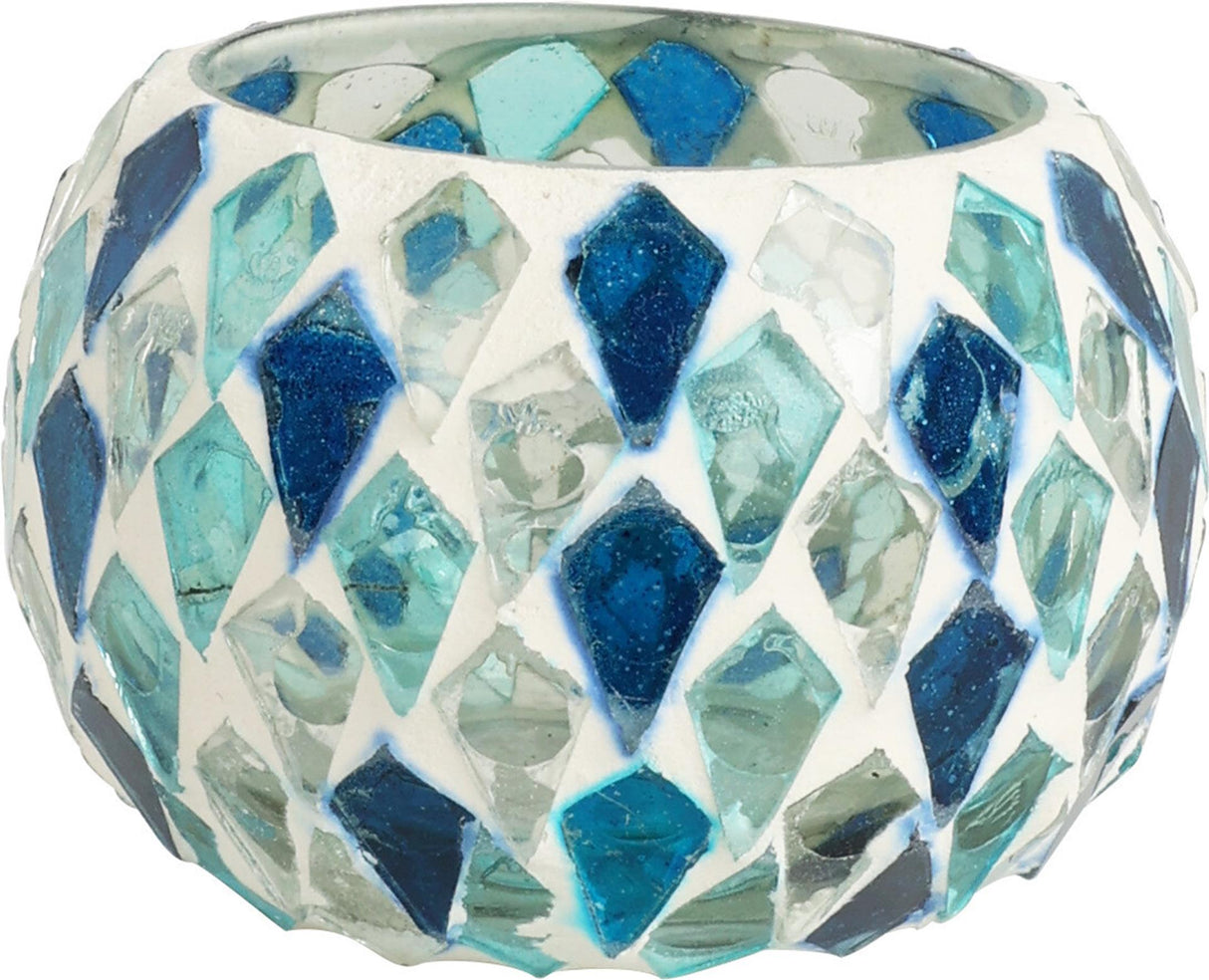 Home styling fyrfadsstage blå mosaik 9x9x6cm