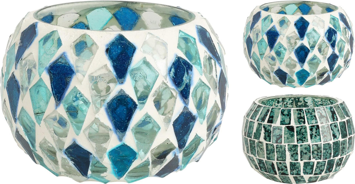 Home styling fyrfadsstage blå mosaik 9x9x6cm