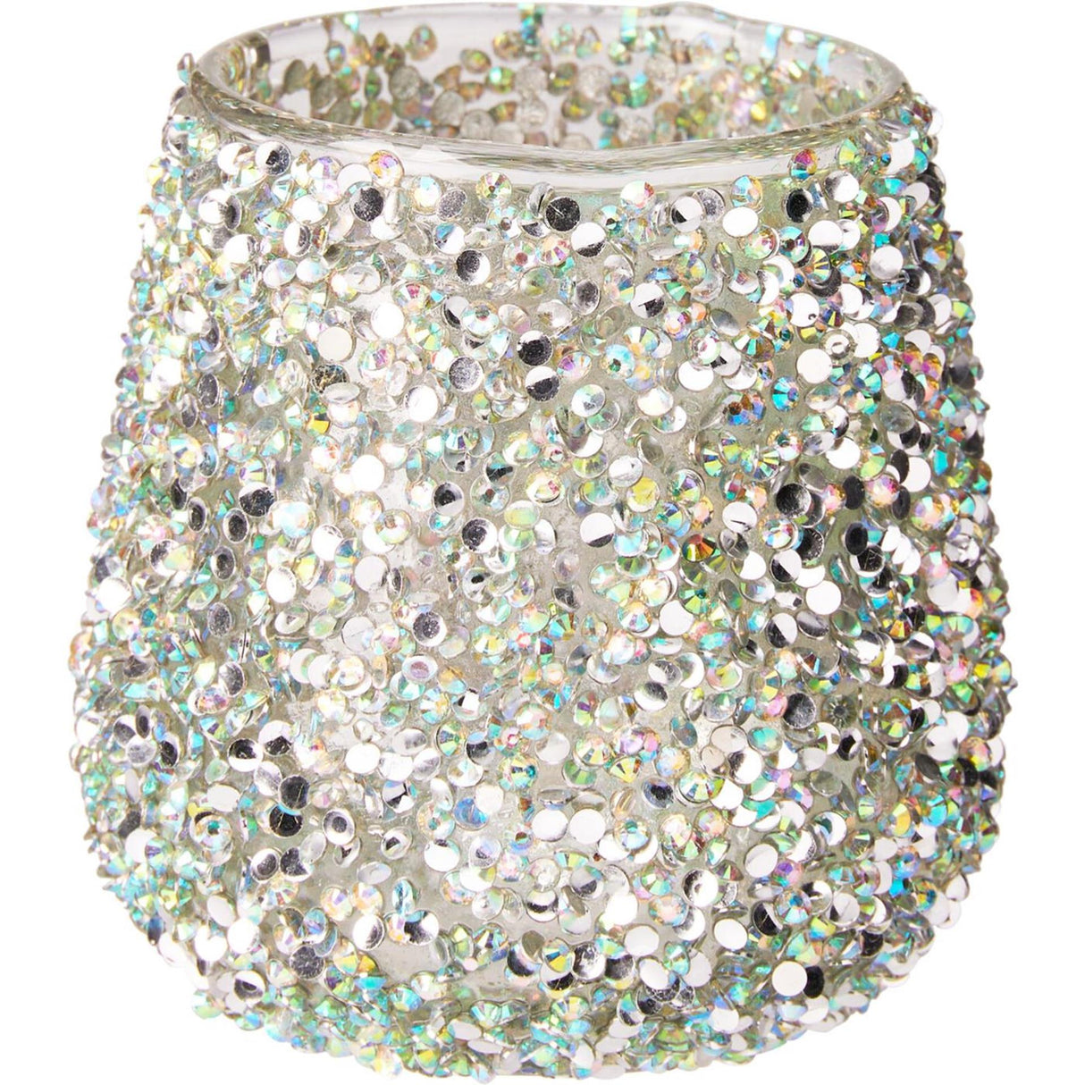 Home styling fyrfadsstage glas med perler flerfarvet grøn 8cm