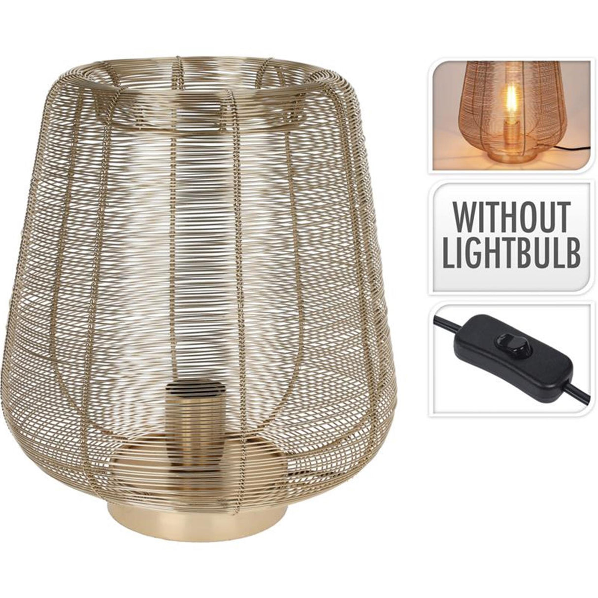Home styling bordlampe metaltråd 33cm guld