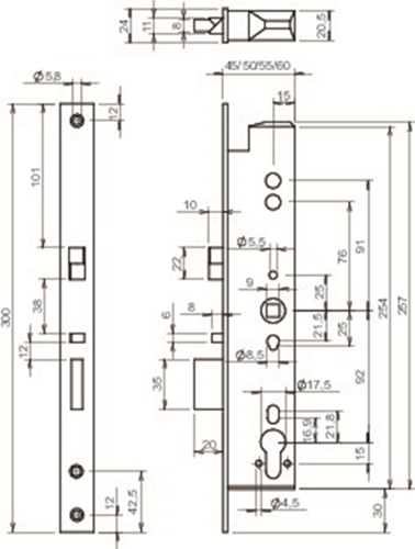 Abloy el260 panikdørlås | signalering | selvlåsende | dm40mm | pc92mm | frontplade rustfrit stål 24x300mm rektangulær | dr 1+2+3+4 - 10013784