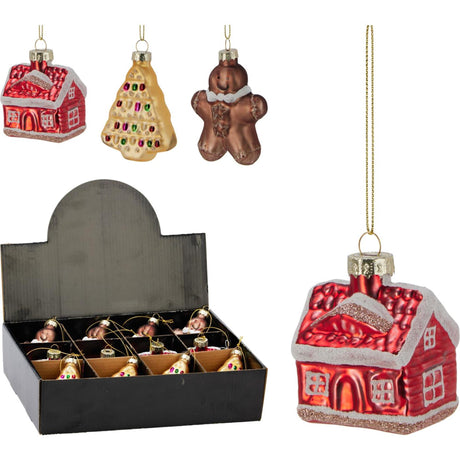 Julevedhæng julefigurglas 6cm 3 assorteret udstilling af 12 stk