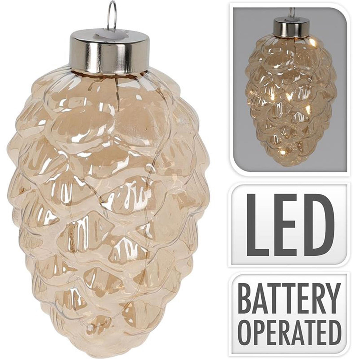 Home styling glas fyrrekogle 4-LED 11cm