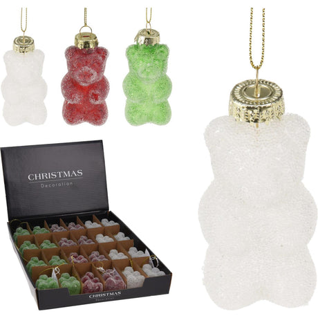 Julevedhæng gummibjørneglas 7cm 3 assorteret udstilling af 24 stk
