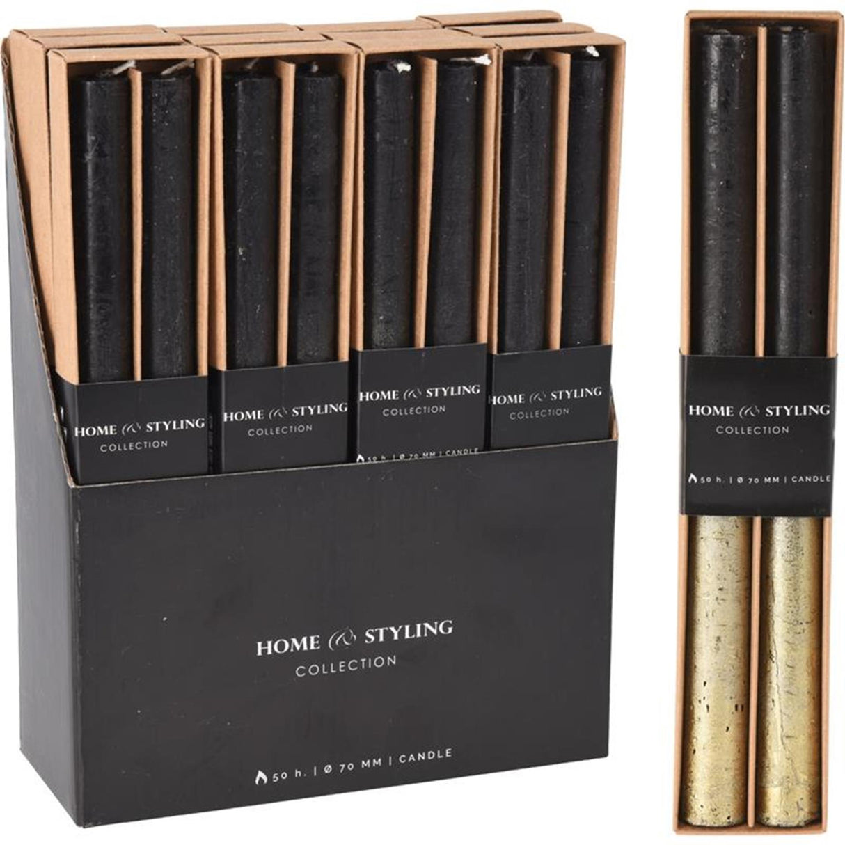 Home styling middagslys sæt et 2,2x25 cm sort guld