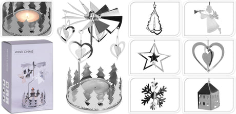 Home styling theelichthouder carrousel zilver 9x6x14cm