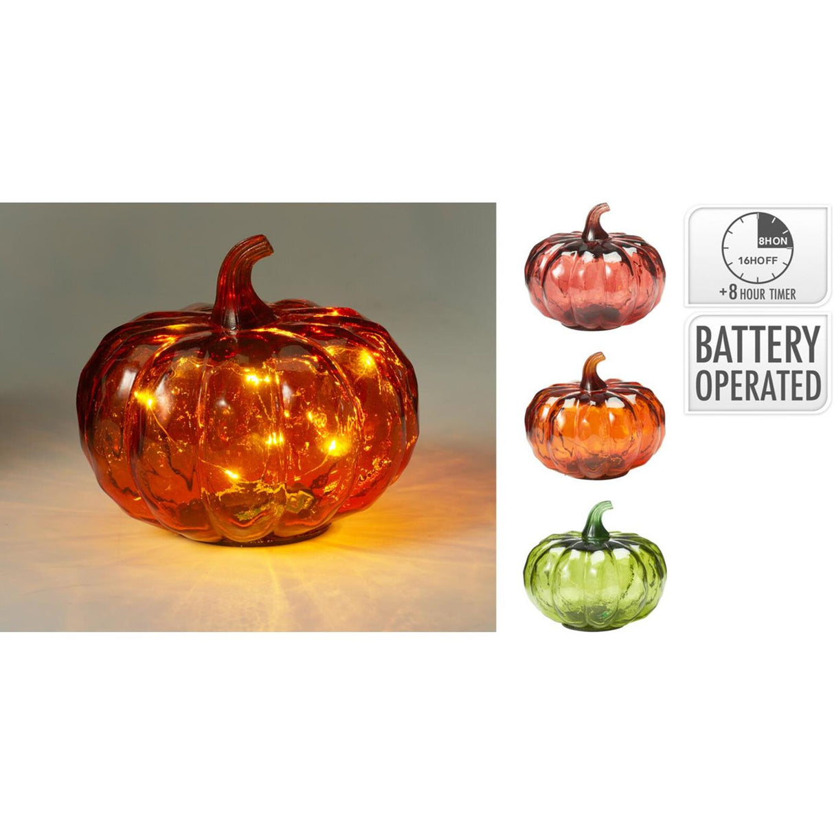 Home styling græskar med LED 13cm 3 assorteret