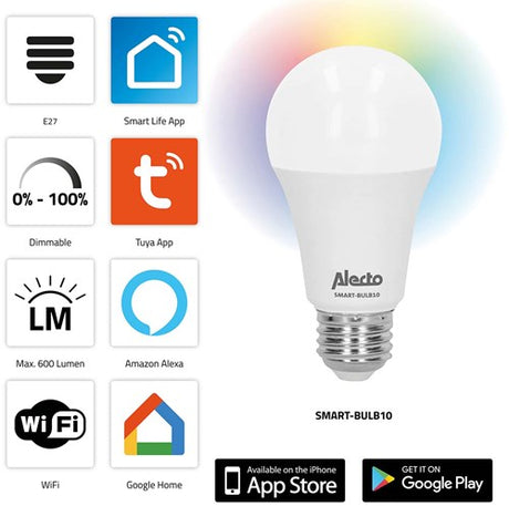 Alecto smart-bulb10 smart led-kleurenlamp met wi-fi - smart-bulb10