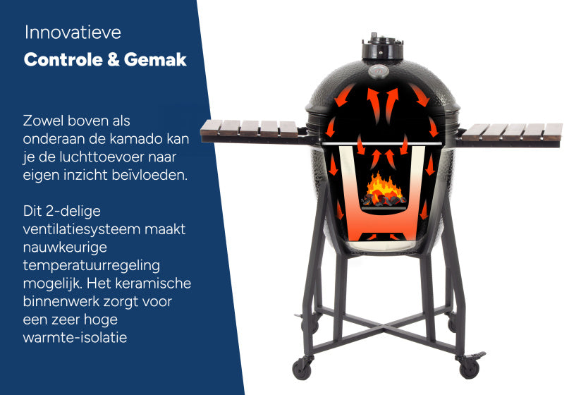 Arbaer kamado stor Ø 21 tommer med ramme keramisk sort