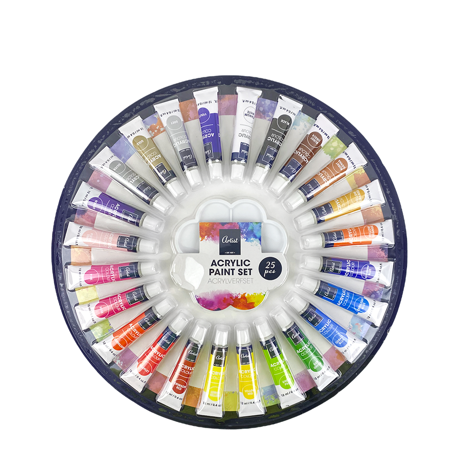 Artist acrylverfset + palet 25 kleuren