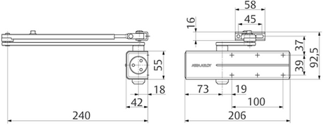 Assa abloy dc140 design dørlukker og 2 3 4 | eksklusive arm | farve sølv ev1. | 180-15° - a000307018