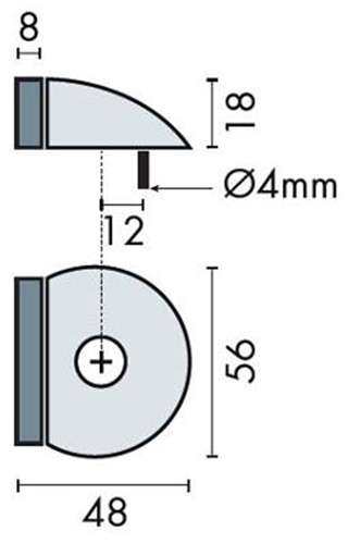 Assa abloy dørstop i rustfrit stål | halvmåne dørstop | ø56 x 48 x 18mm | gummi 8mm | længde: 48 mm - p000238189-001-001