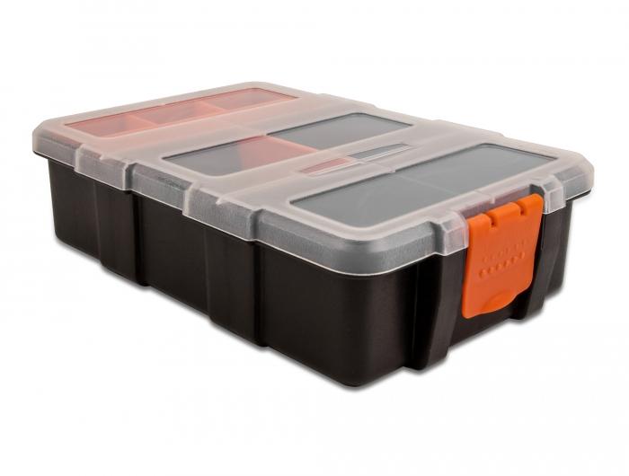 Delock sorteringsboks, 11 rum, 220x155x60 mm, orange sort.