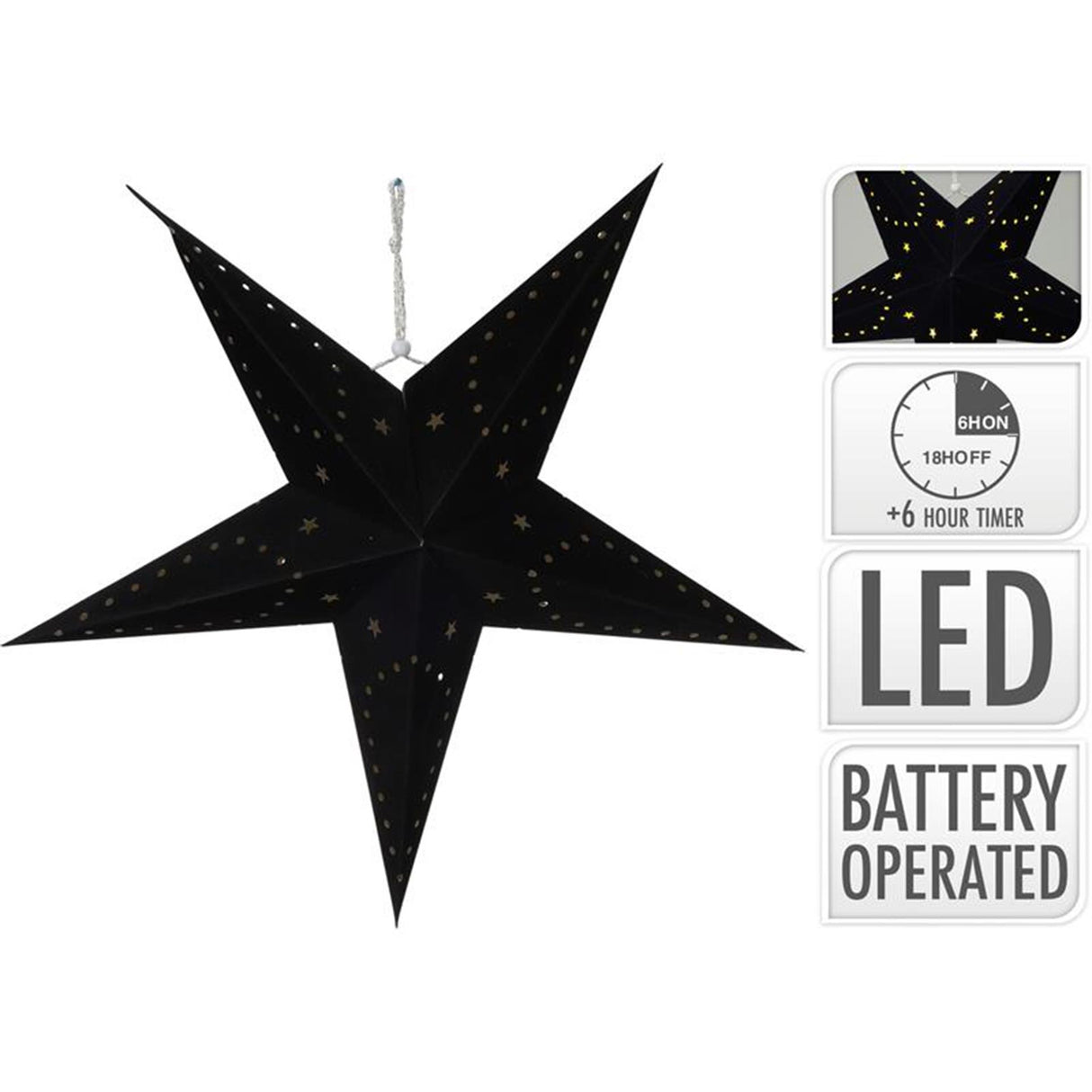 Julestjerne med LED papir dia.45cm sort