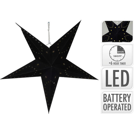 Julestjerne med LED papir dia.45cm sort