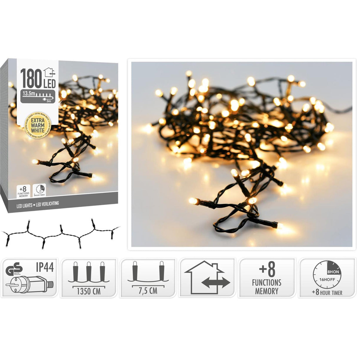 Julelys 180 LED ekstra varm hvid