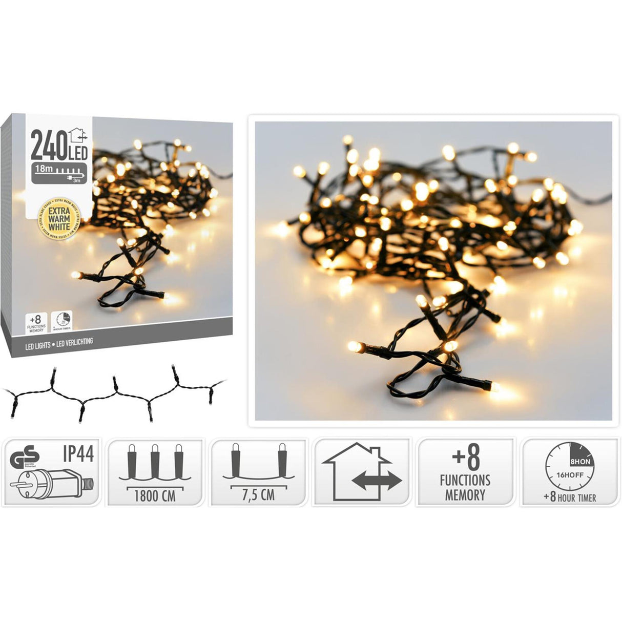 Julelys 240 LED ekstra varm hvid
