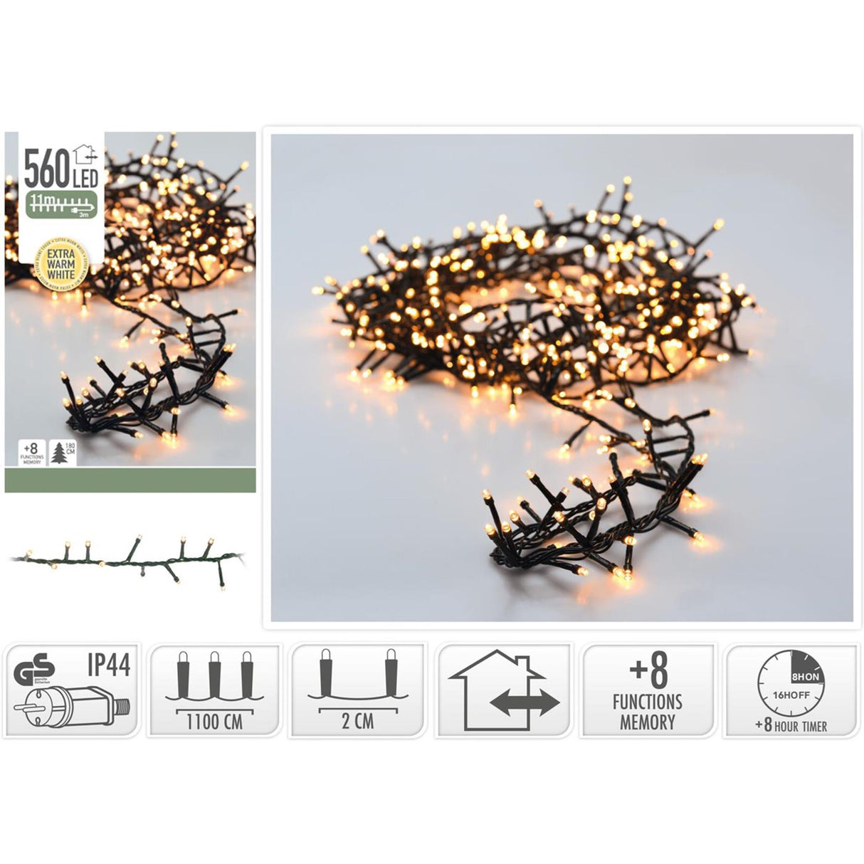Julebelysning microcluster 560LED 11m ekstra varm hvid