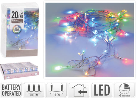Home styling strengbelysning 20 LED - 2 meter - flerfarvet med timer