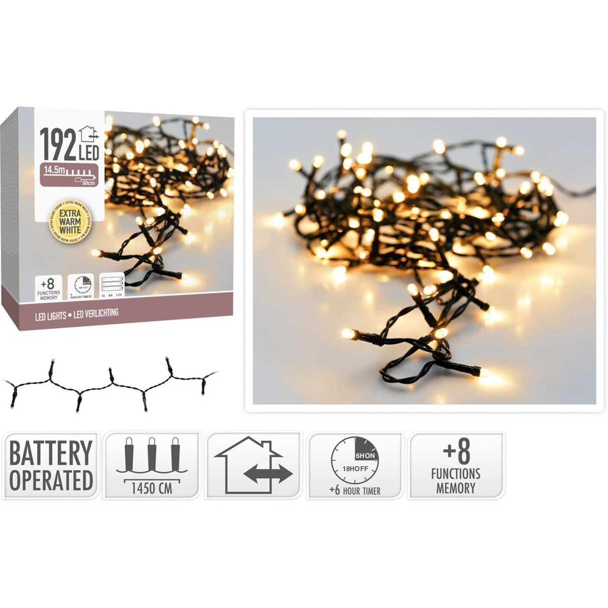 Julelys 192led batteri hvid